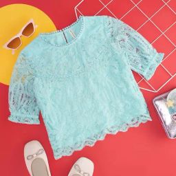 Pantaloons Junior Aqua Blue Embroidered Top-image-81