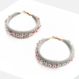 Sohi Gold Plated Beaded Hoop Earrings-image-55