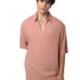VASTRADO Core Fashion Peach Self Design Oversized Shirt-picture-24