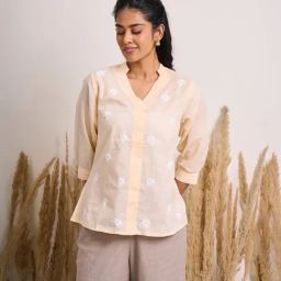House Of Chikankari Beige Cotton Chikankari Top-43