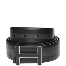 TOMMY HILFIGER Houghton Black & Navy Leather Printed Reversible Belt For Men-image-29