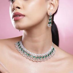Rubans Rhodium Plated Green Set for Women-picture-1