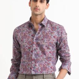 Rare Rabbit Purple Regular Fit Floral Shirt-image-81