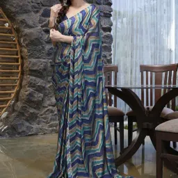 MIRCHI FASHION Blue Leheriya Print Saree With Unstitched Blouse-image-75