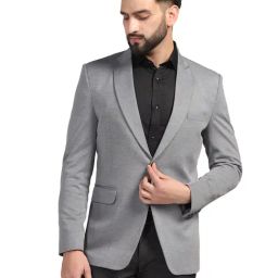 TAHVO Grey Regular Fit Notch Lapel Blazer-image-47