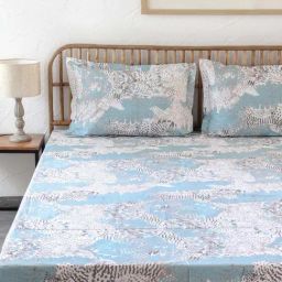 House This Mashak Blue 180 TC Cotton Bed Sheet with Pillow Cover-30