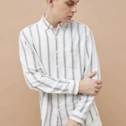 Fame Forever By Lifestyle White Cotton Smart Fit Striped Shirt-image-86