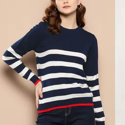 her by invictus Women Striped Acrylic Pullover-35