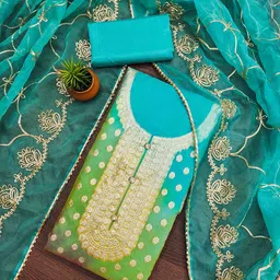 DIVASTRI Floral Embroidered Zari Organza Unstitched Dress Material-19