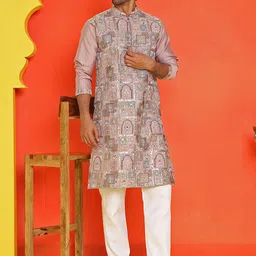 Jompers Men Ethnic Motifs Embroidered Kurta with Pyjama-image-47