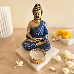 HOMEARTE Blue & Gold-Toned Candle Holder-picture-13