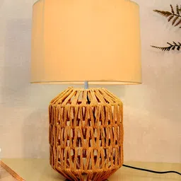 Homesake Beige Textured Metal Industrial Cylindrical Shaped Table Lamp with Bulb-6
