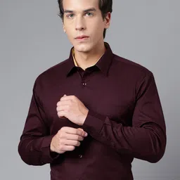 Hancock Men Burgundy Slim Fit Formal Shirt-image-29