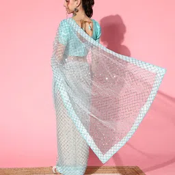 RAJGRANTH Checked Sequinned Net Saree image 2