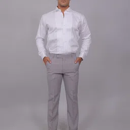 BLUEBIRD Men Sharp Fit Solid Spread Collar Cotton Formal Shirt-picture-24