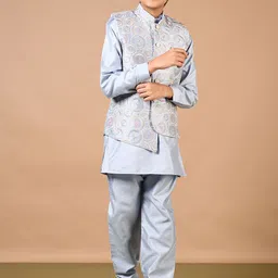 V-Mart Boys Floral Regular Thread Work Pure Cotton Kurta with Pyjamas-image-80