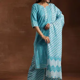 Libas Bandhani Printed Empire Pure Cotton Kurta with Palazzos & Dupatta-image-40