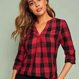 Stylecast X Slyck Checked V-Neck Top-26