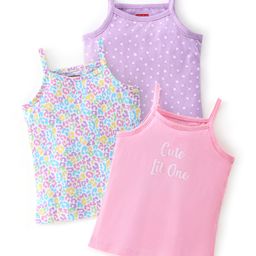 Babyhug 100% Cotton Sleeveless Slips Floral & Heart Print Pack of 3 - Pink Blue & Purple-image-78