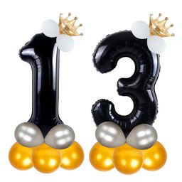 Shopperskart Thirteen Number Theme 32 Inch Number Foil Balloon with Crown & Balloons Helium Quailty for Birthday Party Decoration Black - Pack of 2-picture-24