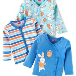 Babyhug 100% Cotton Knit Full Sleeves Front Open Vests with Stripe & Rabbit Print Pack of 3- Multicolour-25
