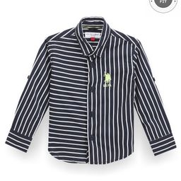 US Polo Assn Cotton Knit Full Sleeves Striped Shirt With Logo Embroidery - Navy Blue-image-51