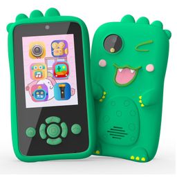 Happy Hues Kids Smartphone Toy with MP3 Music Player- Dual HD Camera for Selfies- in Built Games-2.4 inch Screen 8MP Camera Toys for Kids- Green Dinosaur-27