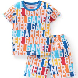Babyhug Cotton Knit Half Sleeves Gamer Printed Night Suit - Multicolour-image-8