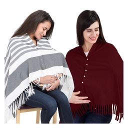Lulamom Multi-Purpose Breast Feeding Nursing Shawl - Pack of 2 (Grey stripes & Maroon solid)-image-83