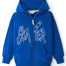 Primo Gino 100% Cotton French Terry Knit Full Sleeves Hooded Sweatshirt with Text Print & Kangaroo Pockets - Blue-picture-1