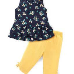 Babyhug Single Jersey Knit Sleeveless Floral Printed Top & Leggings Set - Blue & Yellow-image-10