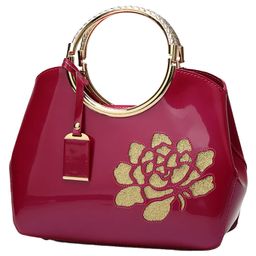SYGA Women's Glossy Patent Leather Handbag With Flower Design (Rose Red)-24