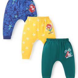Babyhug Disney Interlock Knit Full Length Diaper Legging With Disney Princess Graphic Pack of 3 - Blue Yellow & Green-picture-21