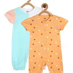MINI KLUB Pack Of 2 Cotton Half Sleeves Colour Blocked & Polka Dots Printed Rompers - Multi Colour-picture-44