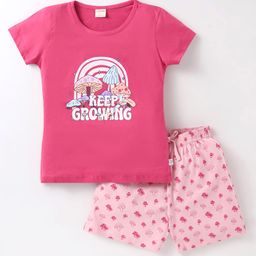 CUCUMBER Sinker Knit Half Sleeves Night Suit with Mushroom Print - Dark Pink-picture-21