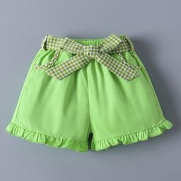 Mark & Mia Cotton Shorts with Frill & Wast Belt Detailing - Green-image-34