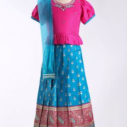 Enfance Half Puffed Slevees Paisley Embroidered Lehenga Choli With Duppatta - Rani Pink-image-88