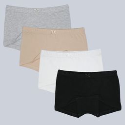Charm n Cherish Pack Of 4 Cotton Blend Solid Hipster Shorts - Black White Nude & Grey-image-44