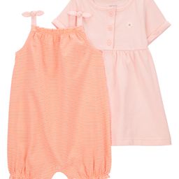 Carter's Knit Sleeveless Striped Romper With Frock & Bloomer - Peach & Pink-image-80