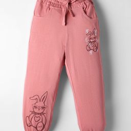 Olio Kids Cotton Knit Full Length Lounge Pant With Bunny Text Print - Pink-image-98