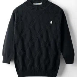 Noddy Cotton Lycra Knit Full Sleeves Geometric Designed Sweater - Black-picture-15