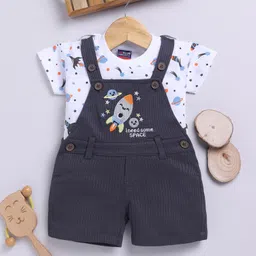 Jb Club Cotton Knit Half Sleeves Space Theme Embroidered Dungaree & Half Sleeves Tee Set - Grey-picture-39