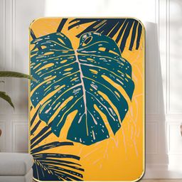 SAF Orange & Green Tropical Monstera Leaf Printed Wall Art-1