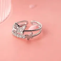 Vivity Silver-Plated Cubic Zirconia-Studded Adjustable Finger Ring-17