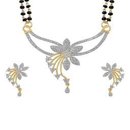 Cristal Craft Silver-Plated Artificial Stones Studded And Beaded Mangalsutra With Earrings-image-90
