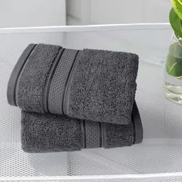 MYTRIDENT 2-Pcs Grey 600 GSM Pure Cotton Hand Towels-17