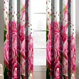 Aura White & Pink 2 Pieces Floral Printed Light Blocking Window Curtain-24