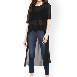 Pannkh Black Polyester High-Low Sheer Top-image-40