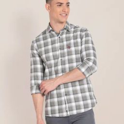 U.S. Polo Assn. Grey Regular Fit Check Cotton Shirt-image-68