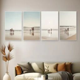 Nestroots Heartwarming Family Beach Walk Series White Frame Solid Canvas Wall Painting - Set of 4-image-90